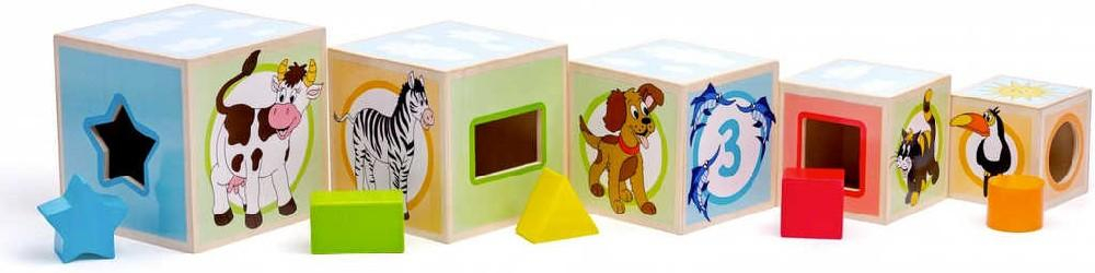 WOODY DŘEVO Věž zvířátka set 5 kostek s vkládacími tavry *DŘEVĚNÉ HRAČKY*