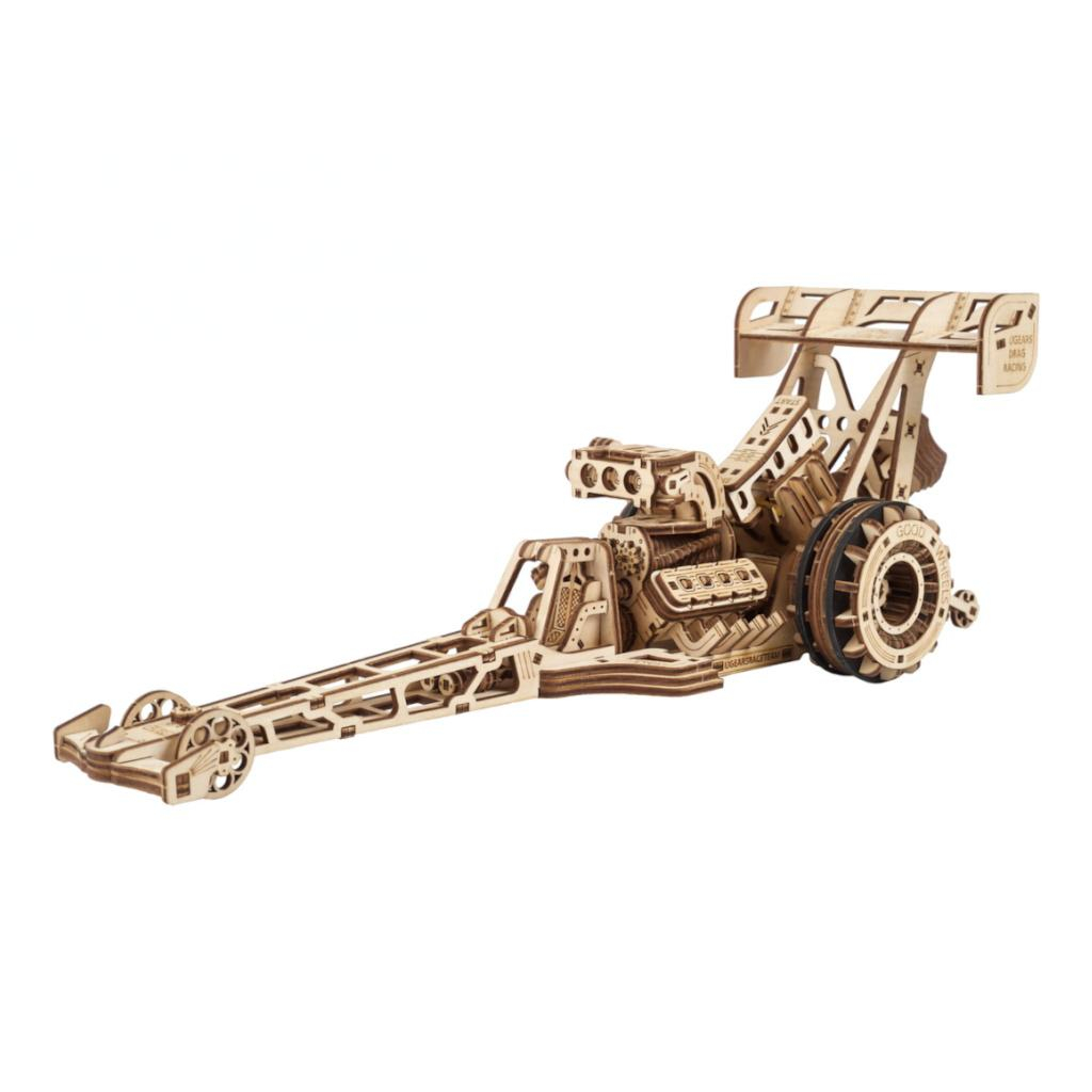 Ugears 3D dřevěné mechanické puzzle Závodní auto (dragster)