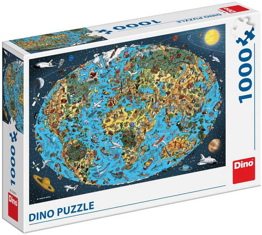 DINO Puzzle mapa světa malovaná 66x47cm set 1000 dílků skládačka