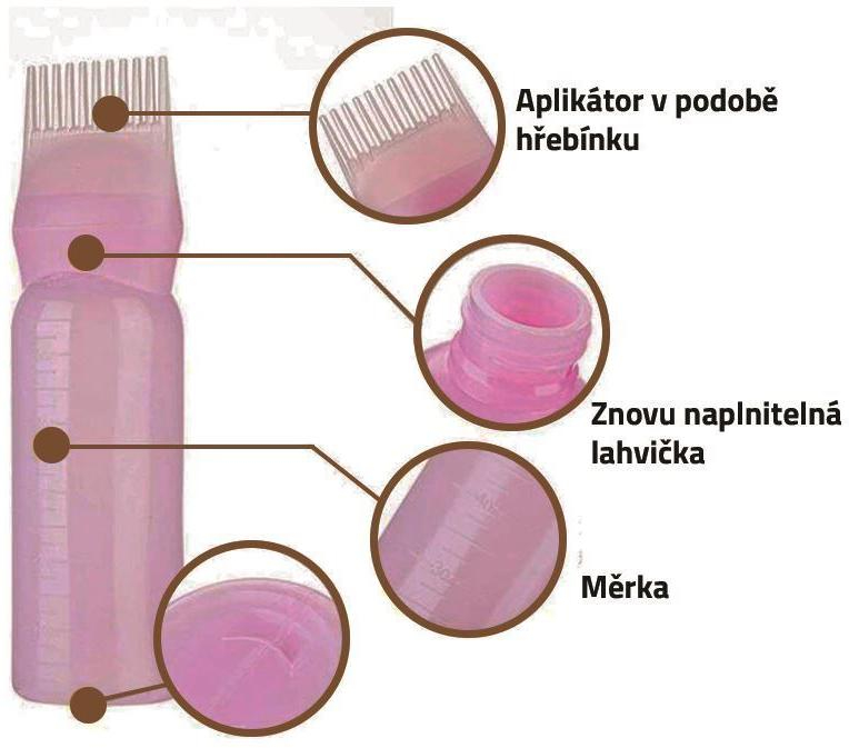 Lahvička s hřebenem na barvení vlasů