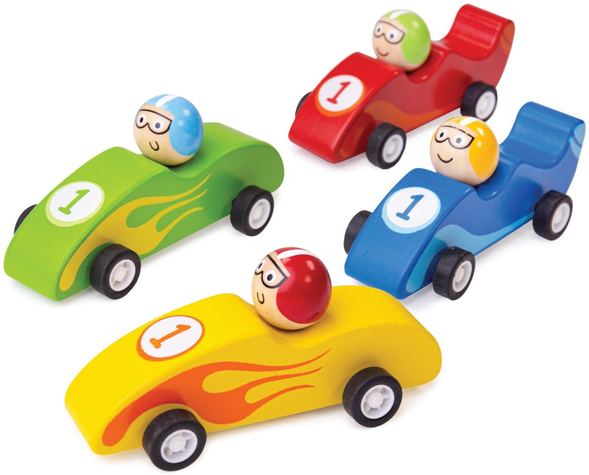 Bigjigs Toys Barevné dřevěné závodní auto 1ks