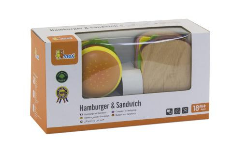 Dřevěný hamburger a sendvič