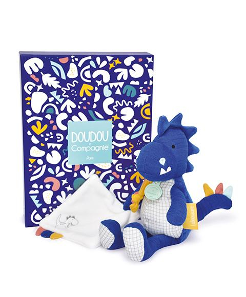 Doudou Plyšový dinosaurus s dečkou 25 cm modrý