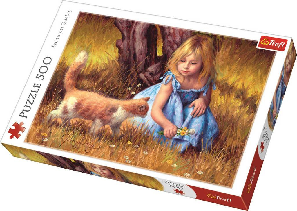 TREFL PUZZLE Obraz holčička s kočkou skládačka 48x34cm 500 dílků