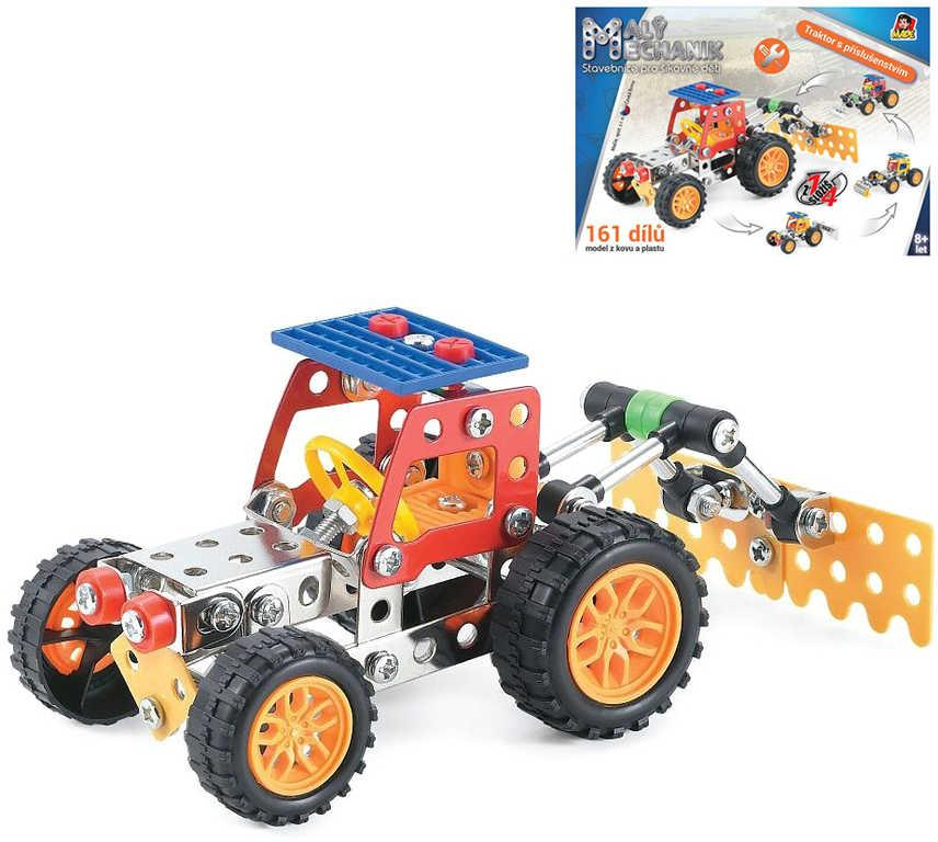 MALÝ MECHANIK Traktor 161 dílků 4v1 druhy kovová STAVEBNICE typu Merkur