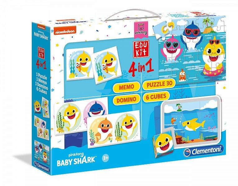 EDUkit - Baby Shark 4v1 (pexeso, 60 puzzle, domino, 6 kostek)