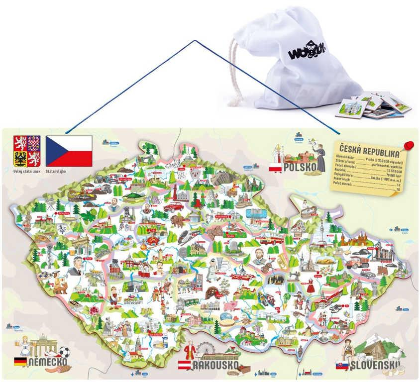 DŘEVO Mapa ČR magnetická 3v1 puzzle + společenská hra + didaktická pomůcka