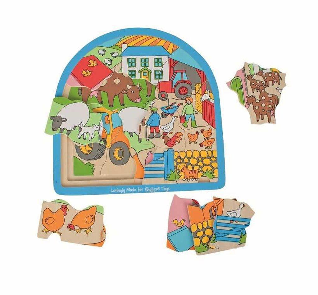 Bigjigs Toys Dřevěné vícevrstvé puzzle Farma