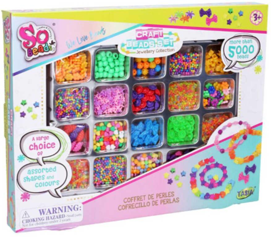 SO BEADS Korálky barevné navlékací s provázky set výroba náramků 2 druhy