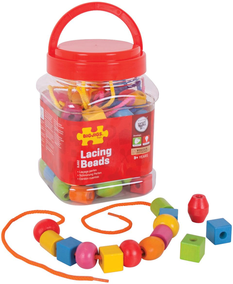 Bigjigs Toys Dřevěné navlékací korálky v dóze