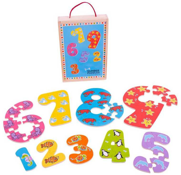 Bigjigs Toys Dřevěné puzzle čísla 1-9