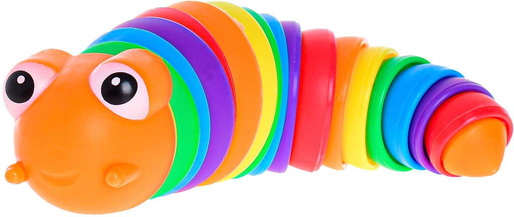 Fidget housenka duhová antistresová 18cm klik klak 3 barvy plast