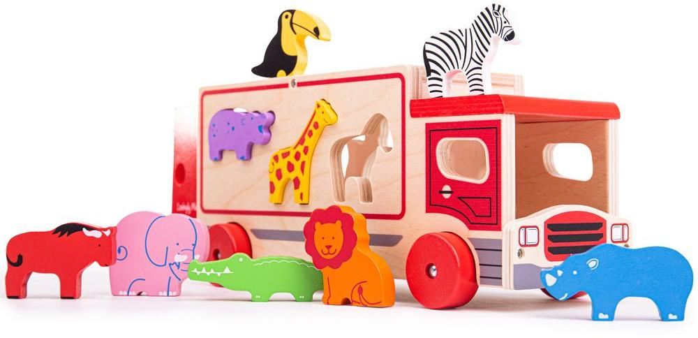 Bigjigs Toys Dřevěné auto se zvířátky safari